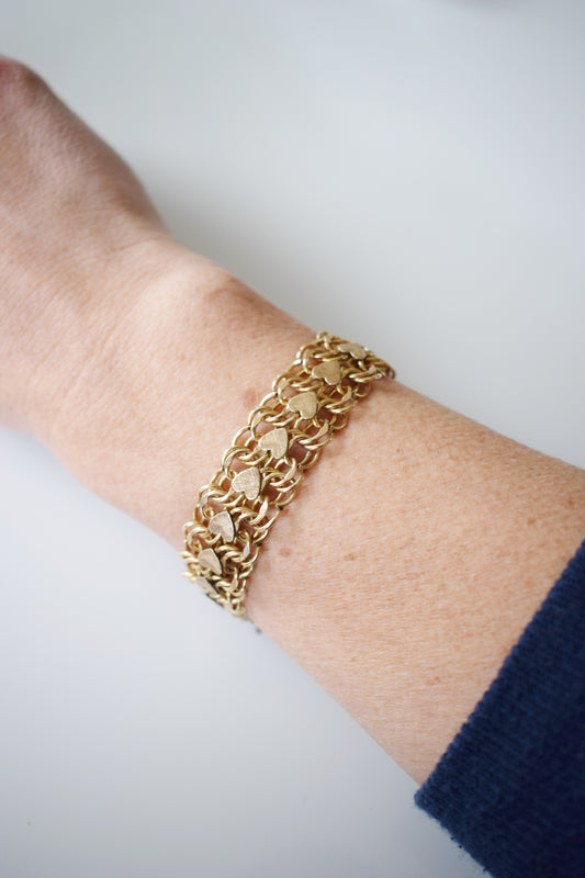 Vintage Heart + Double Link Gold Fill Bracelet for Charms