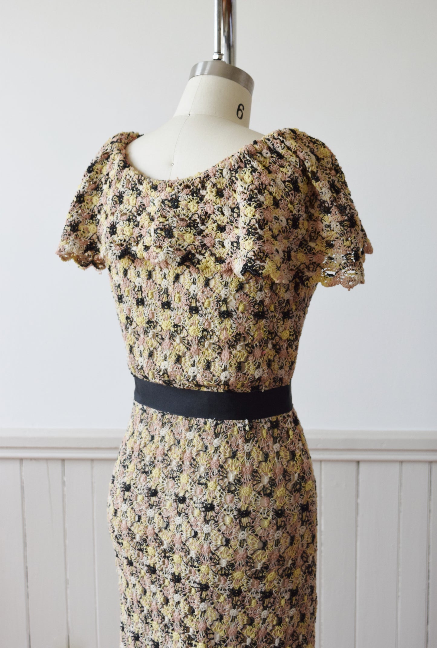 1930s Crazy Crochet Day Dress | NRA Label | XS/S