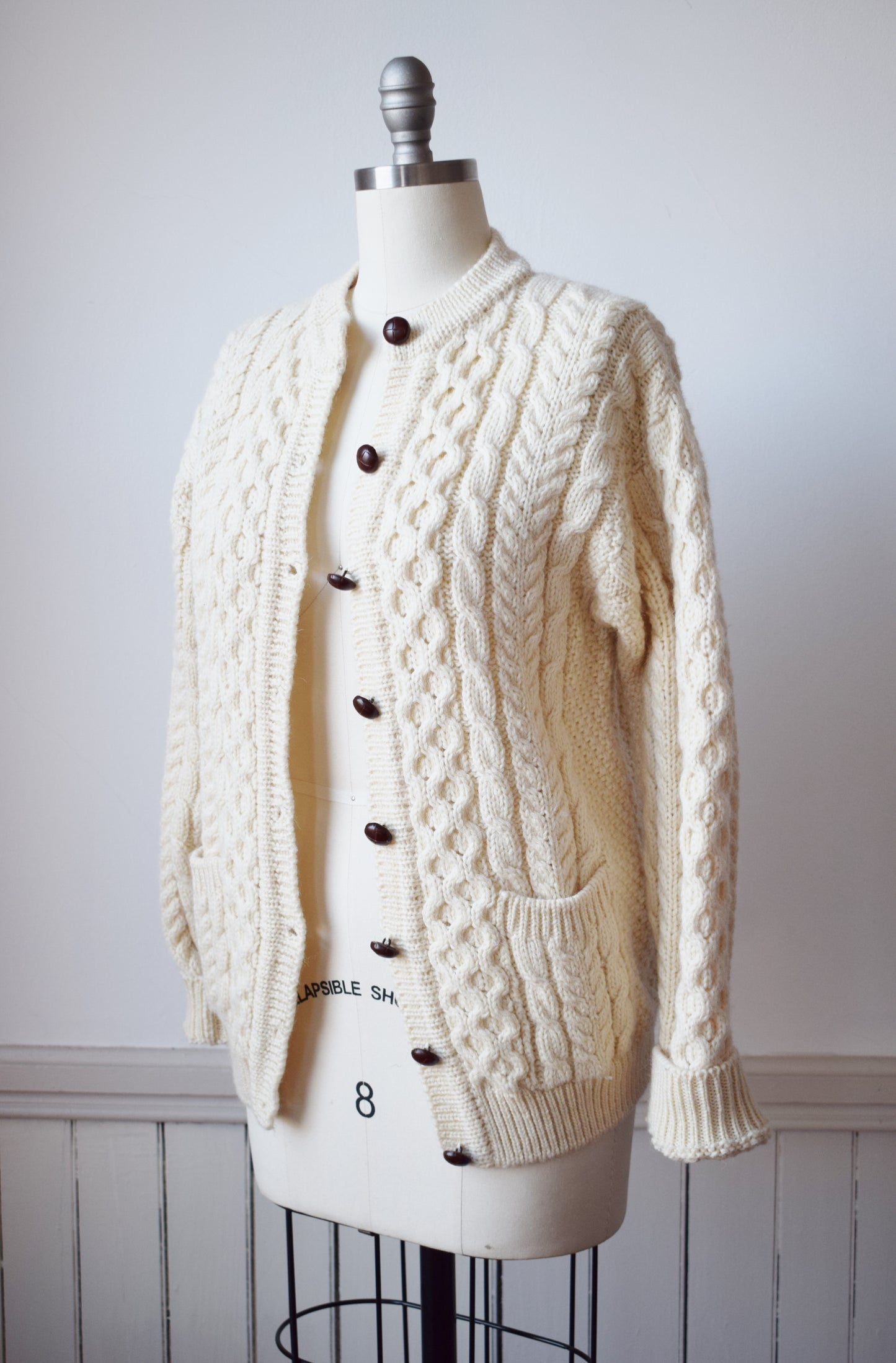 Vintage Irish Wool Cable Knit Cardigan | S
