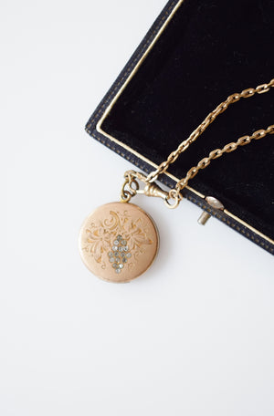 Antique Gold-Filled Grape Cluster Locket with Deco Fob Chain