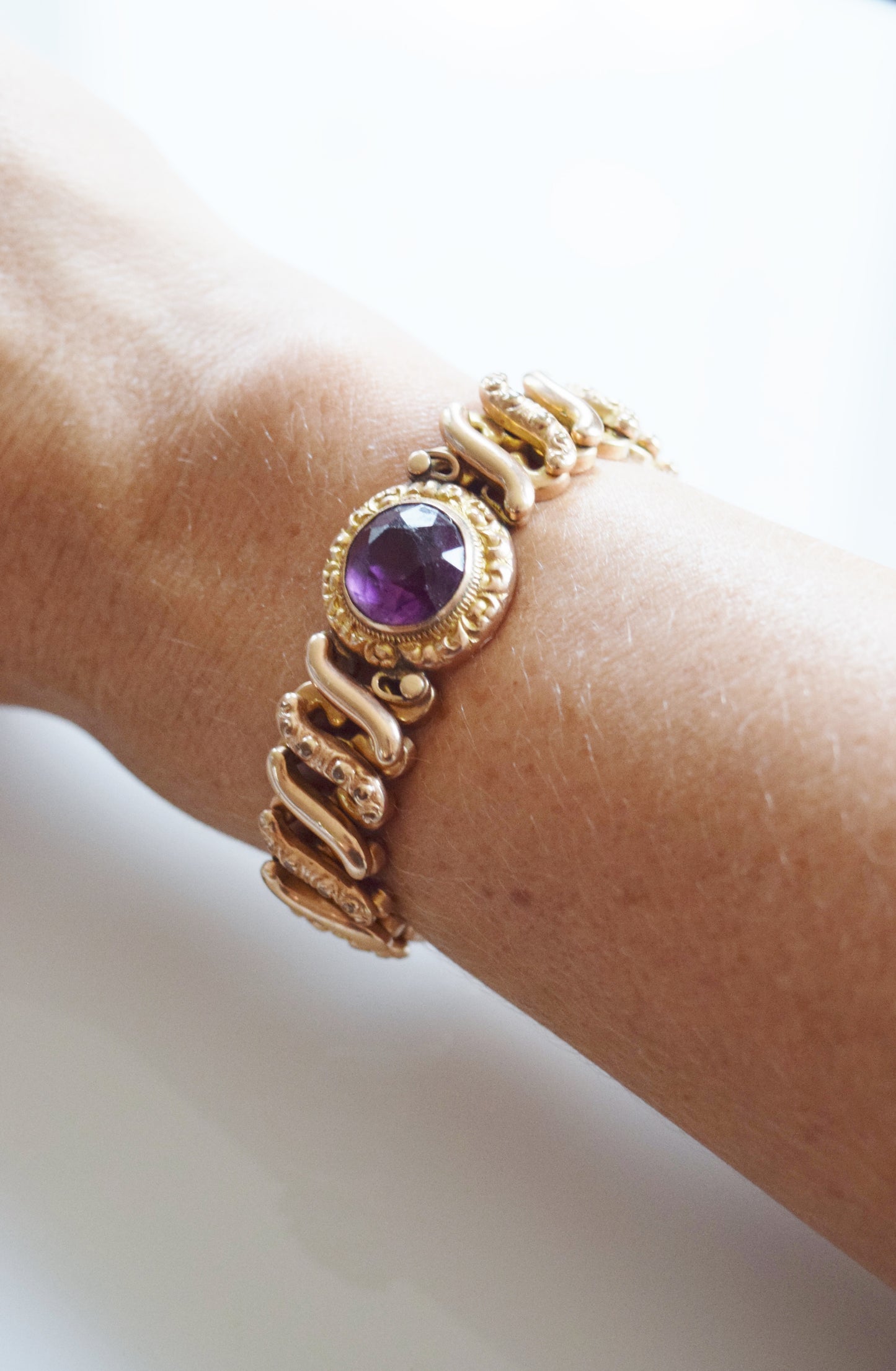 Victorian Revival Sweetheart Expansion Bracelet with Amethyst Stone | 1940s