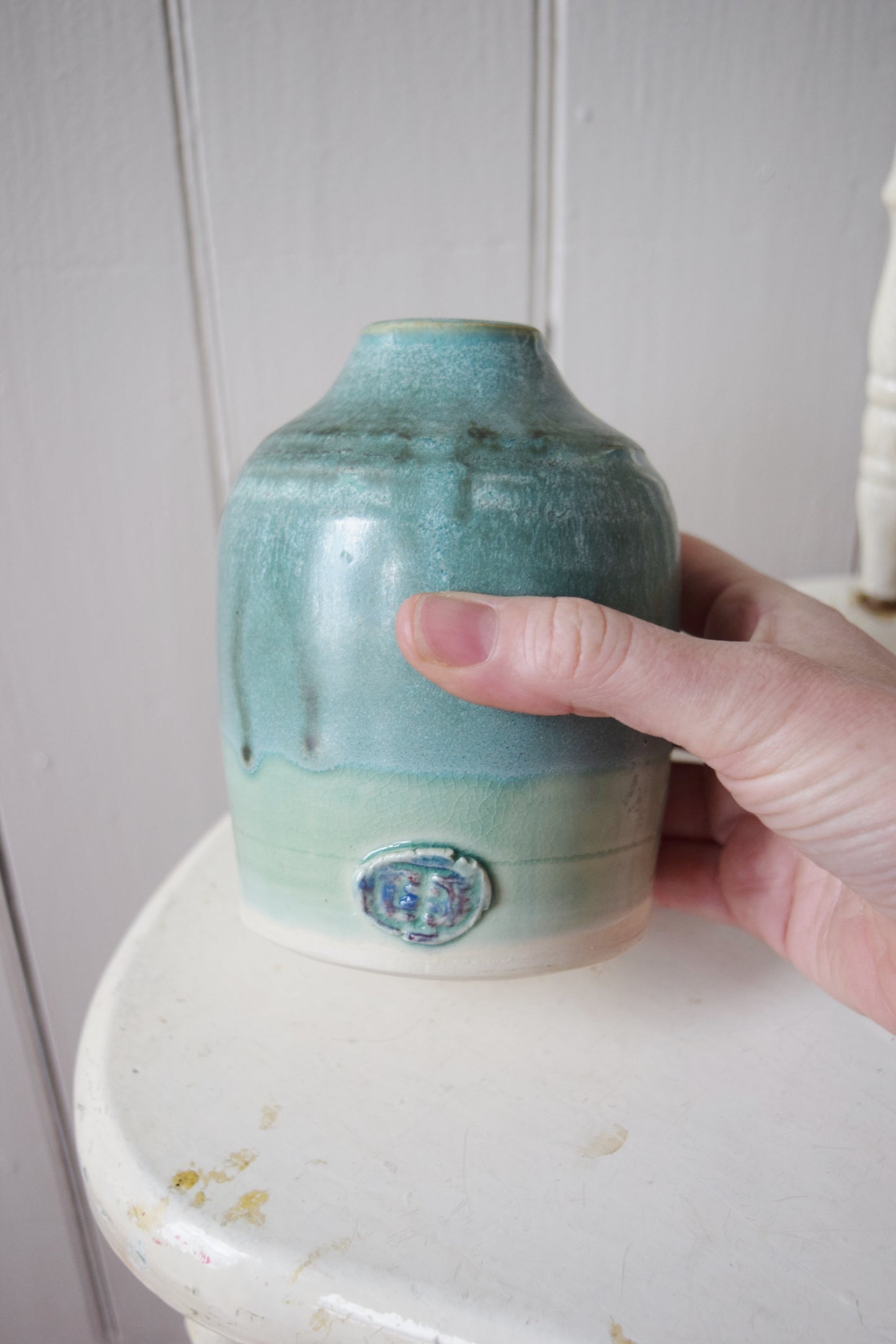 Turquoise Glazed Studio Ceramic Vase