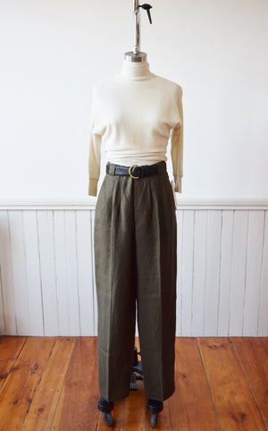 Classic Fit Olive Green Linen Slacks | 29 W