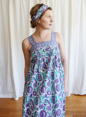 1970s Ramona Rull Indian Block Print Maxi Dress