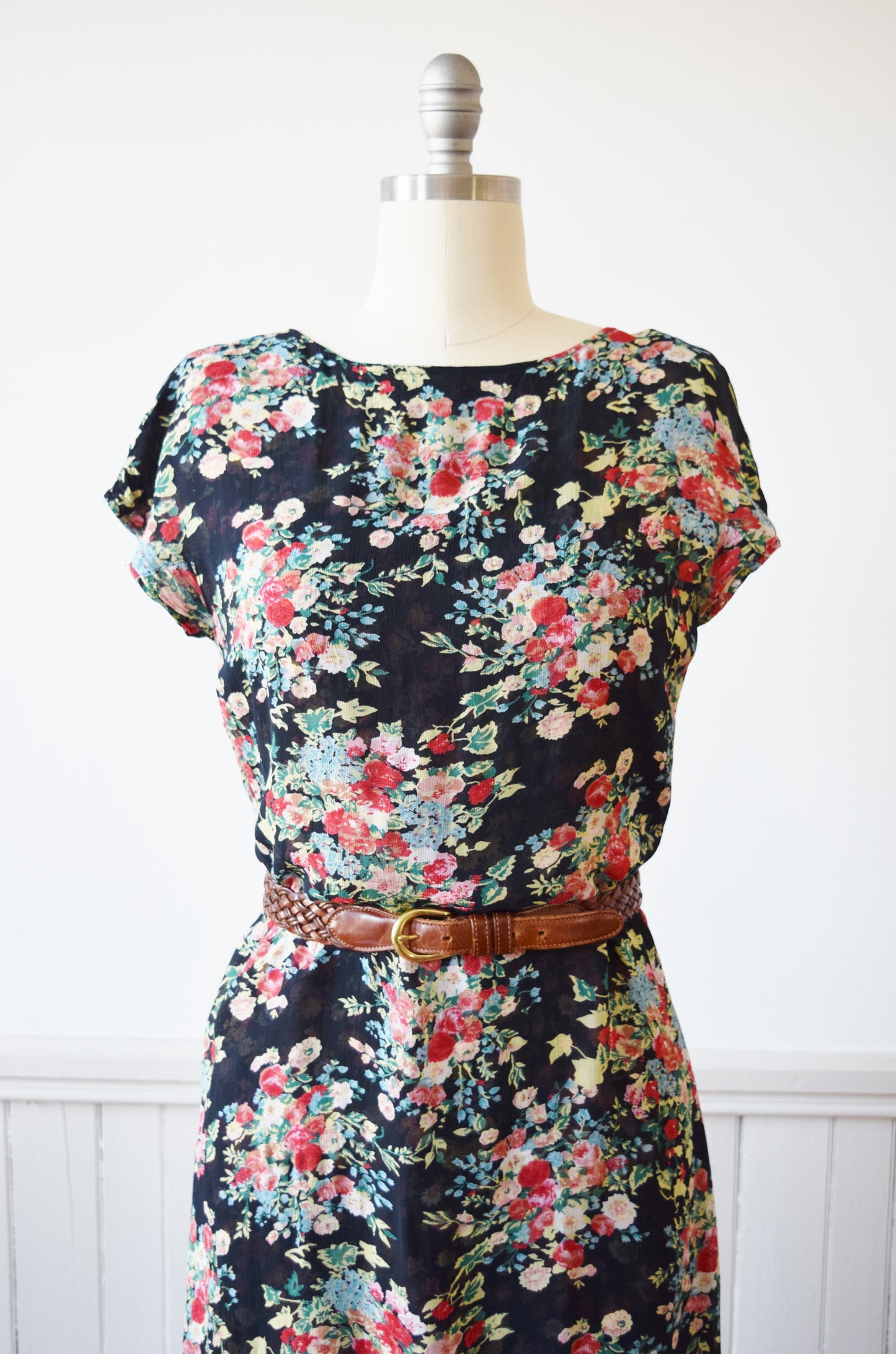 RESERVED Dark Floral Rayon Crepe Reversible Frock | S/M