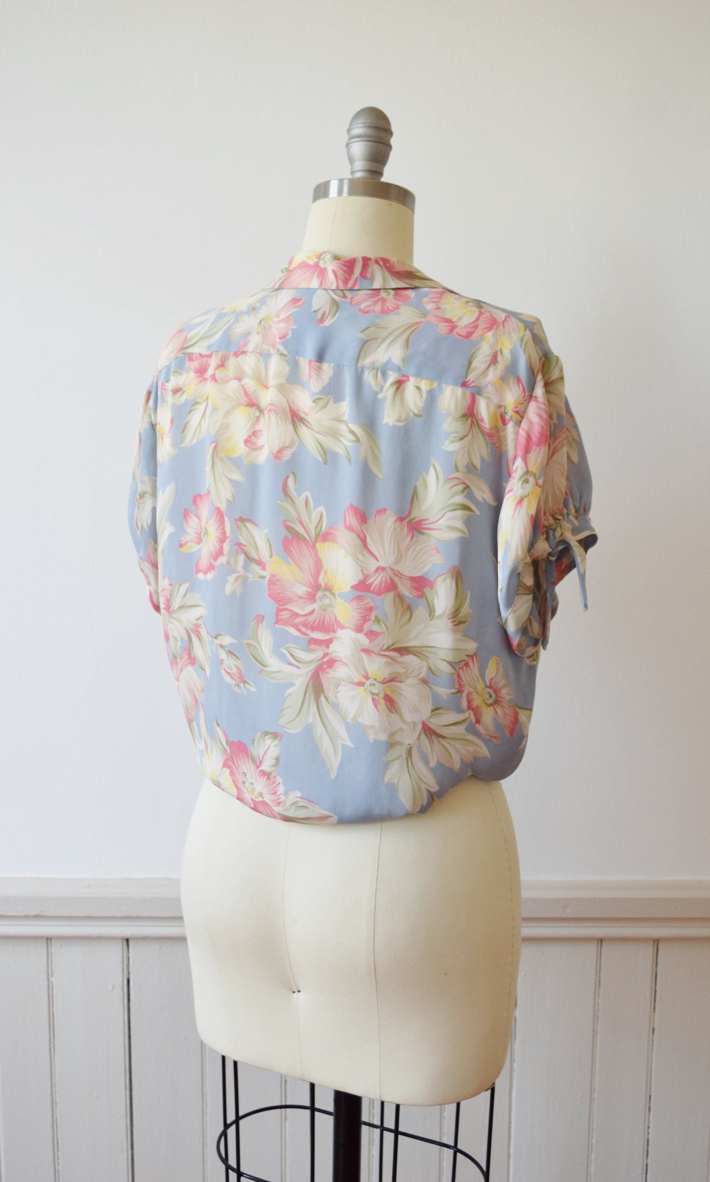 Vintage Pastel Floral Silk Blouse