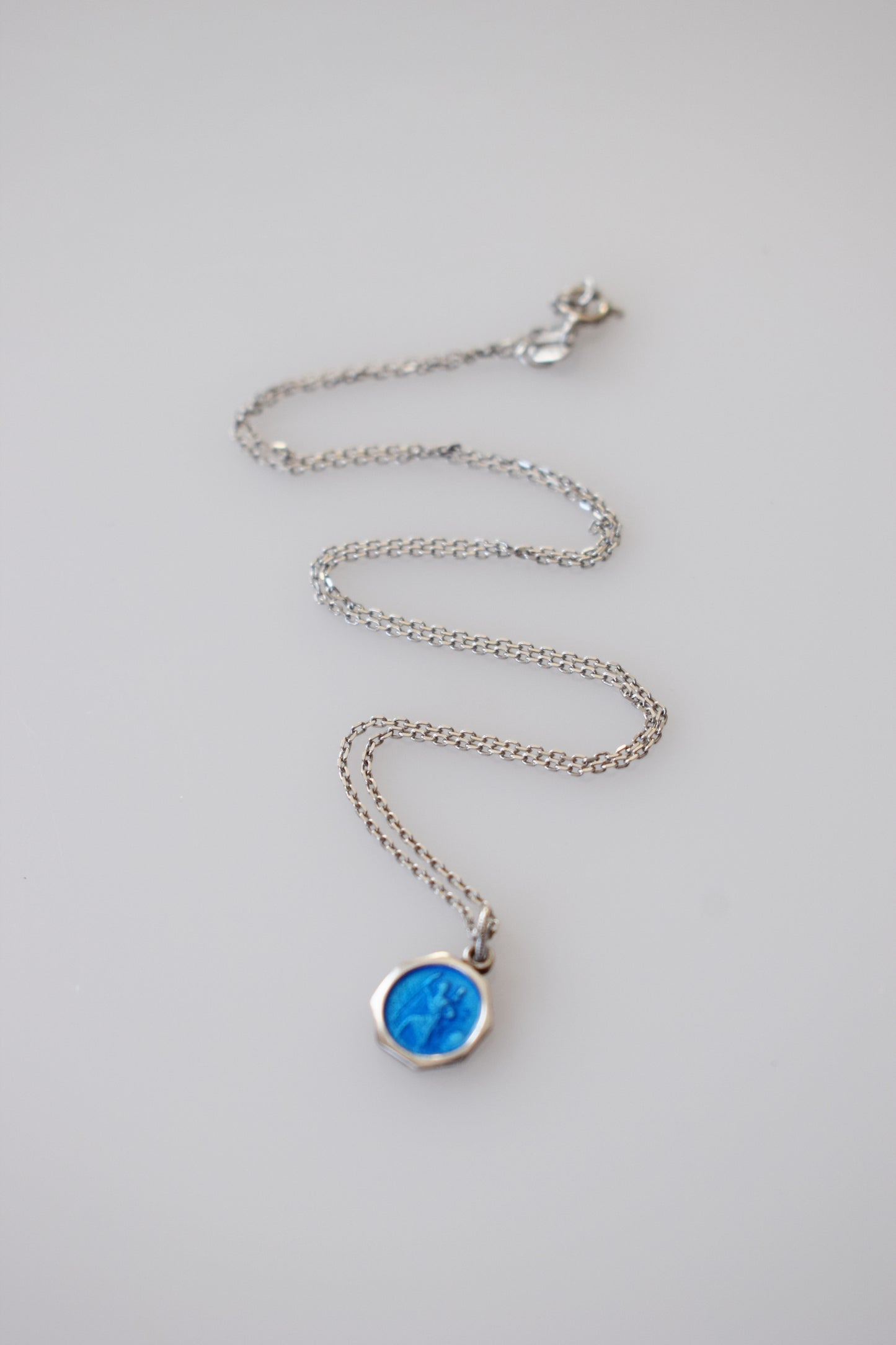 Vintage Petite Silver and Enamel St. Christopher Charm/Amulet Necklace