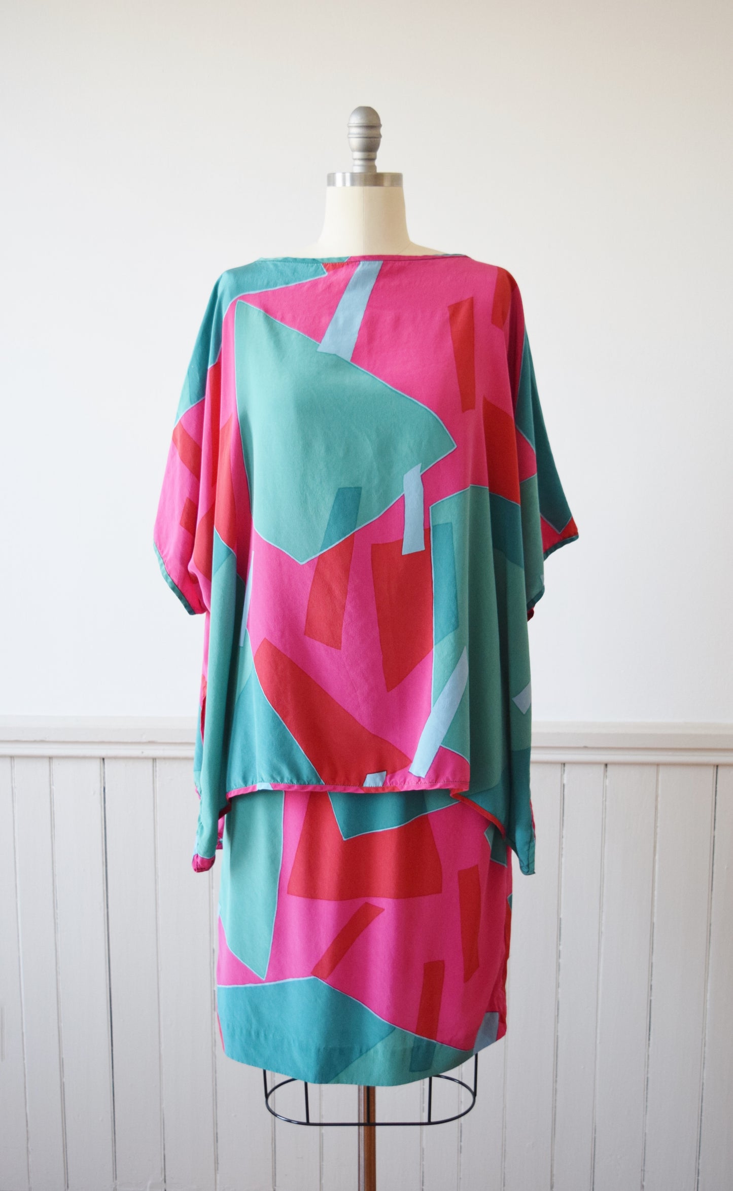 Silk Tunic and Skirt Set in Abstract Watermelon | S/M