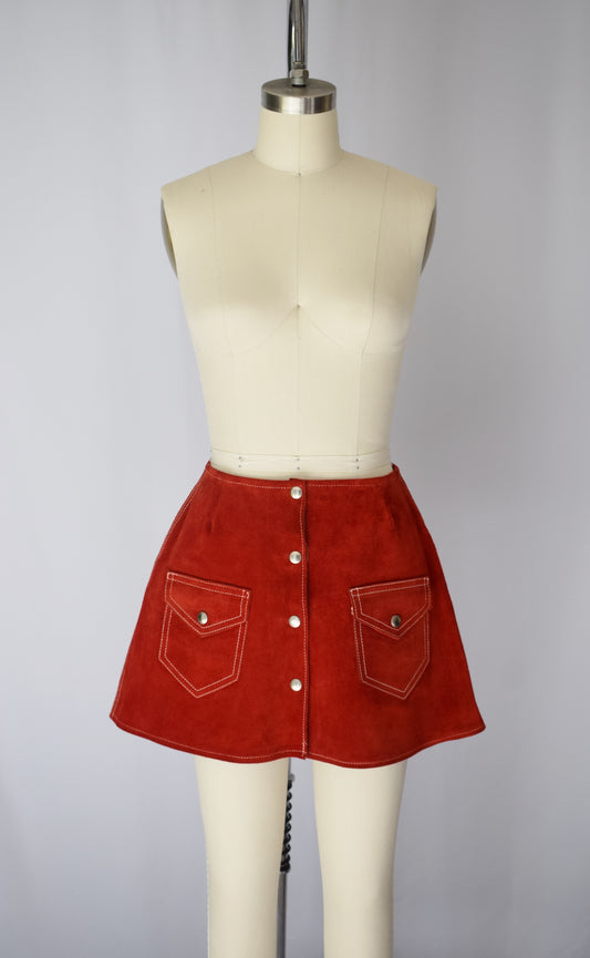 1960s/70s Cherry Red Suede Mini Skirt | S