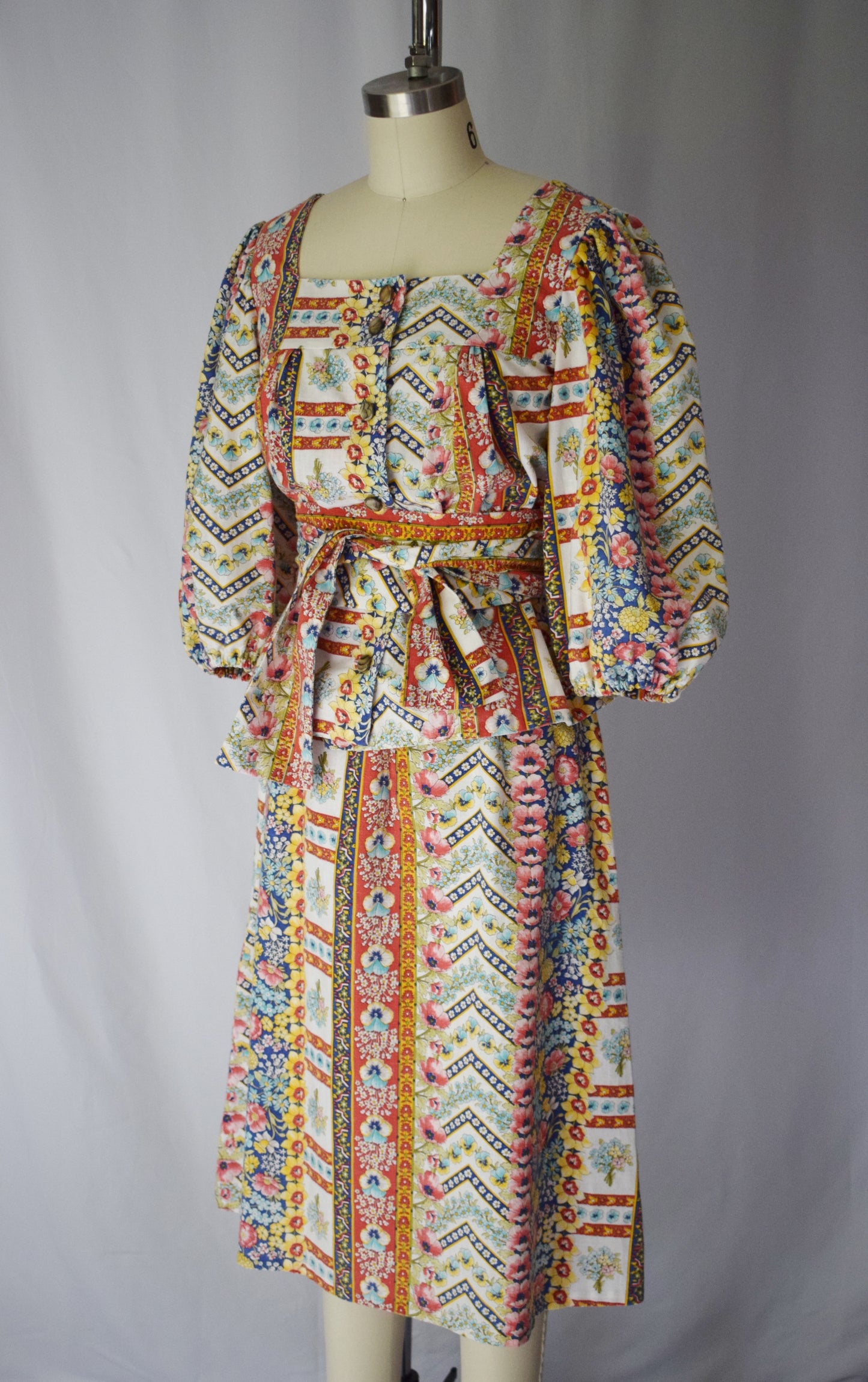 1970s Peasant Blouse and Skirt Set | XS