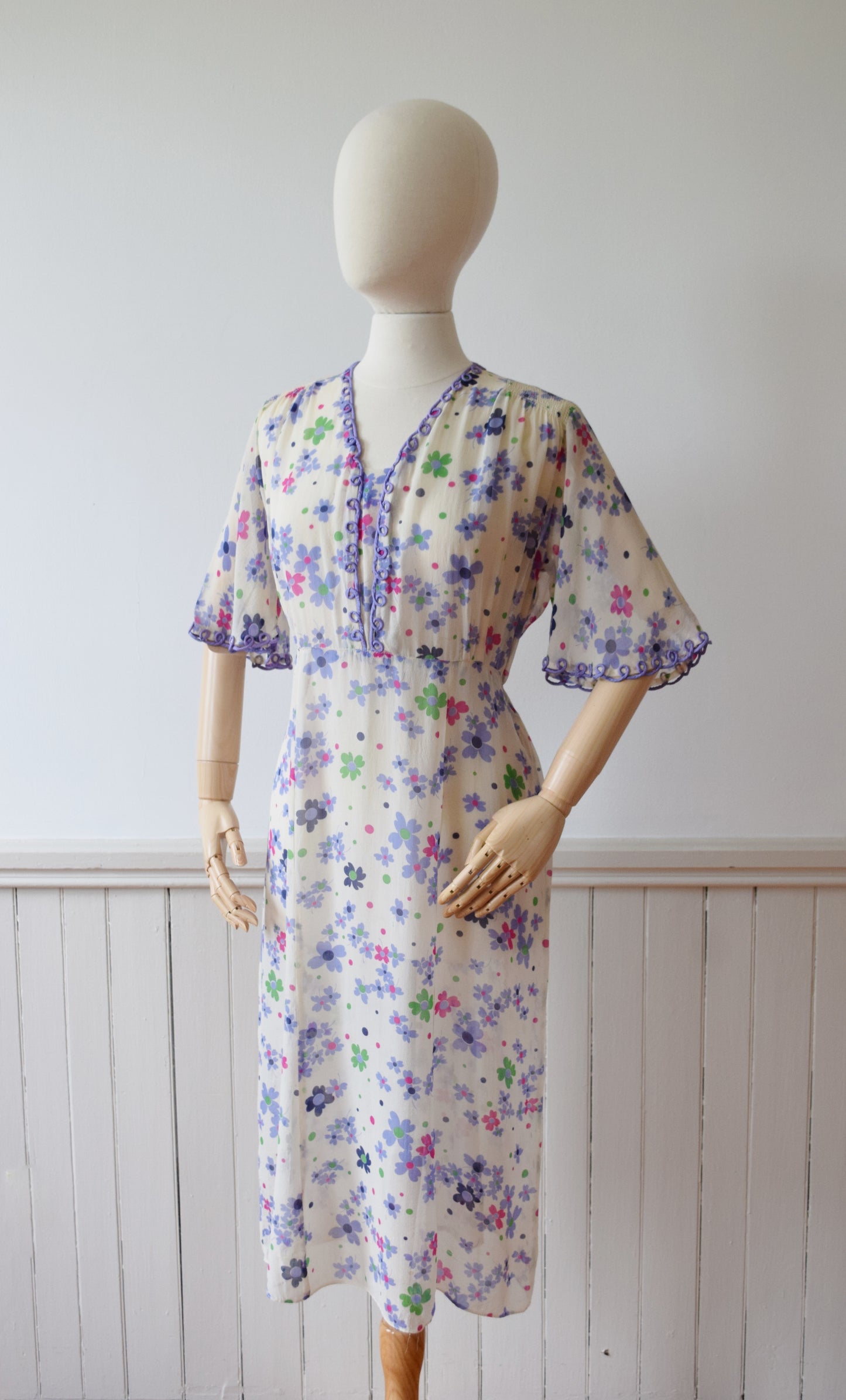 Floral Silk Day Dress | 1930s | L