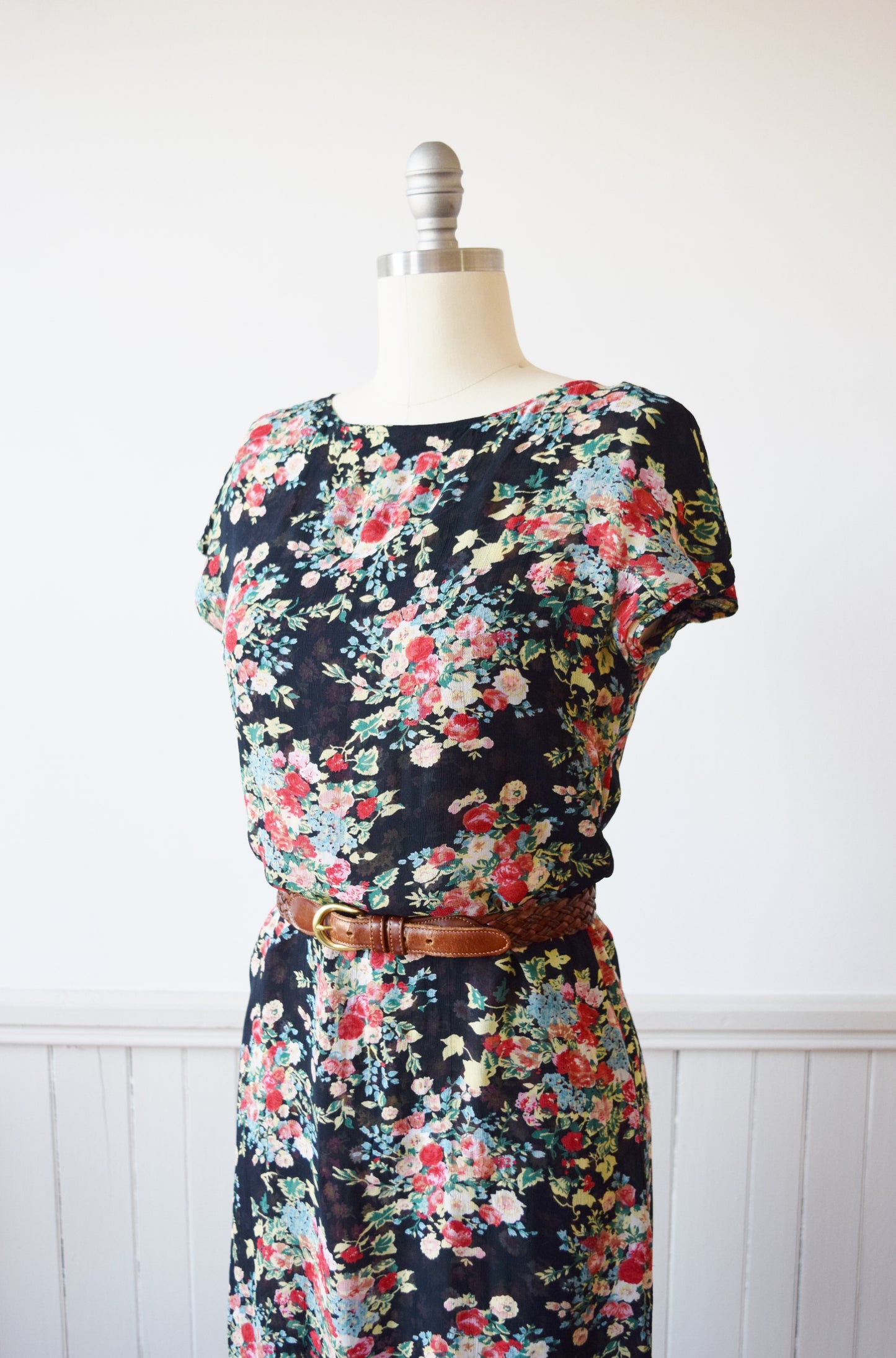 RESERVED Dark Floral Rayon Crepe Reversible Frock | S/M