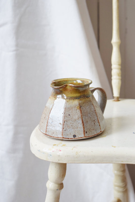 Vintage Glazed Stoneware Faceted Mini Pitcher