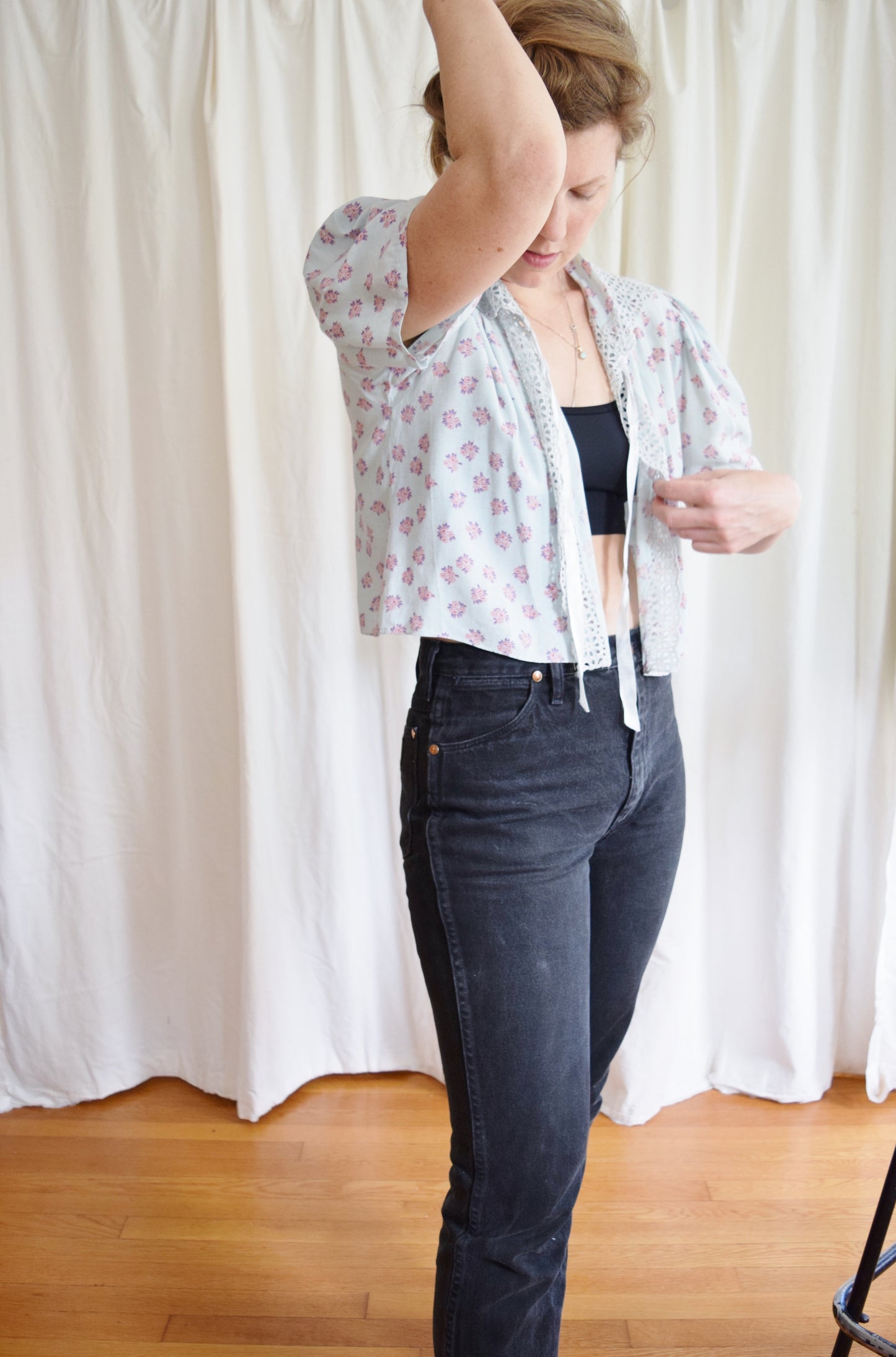 1930s/40s Cropped Floral Rayon Jacket | Bedjacket