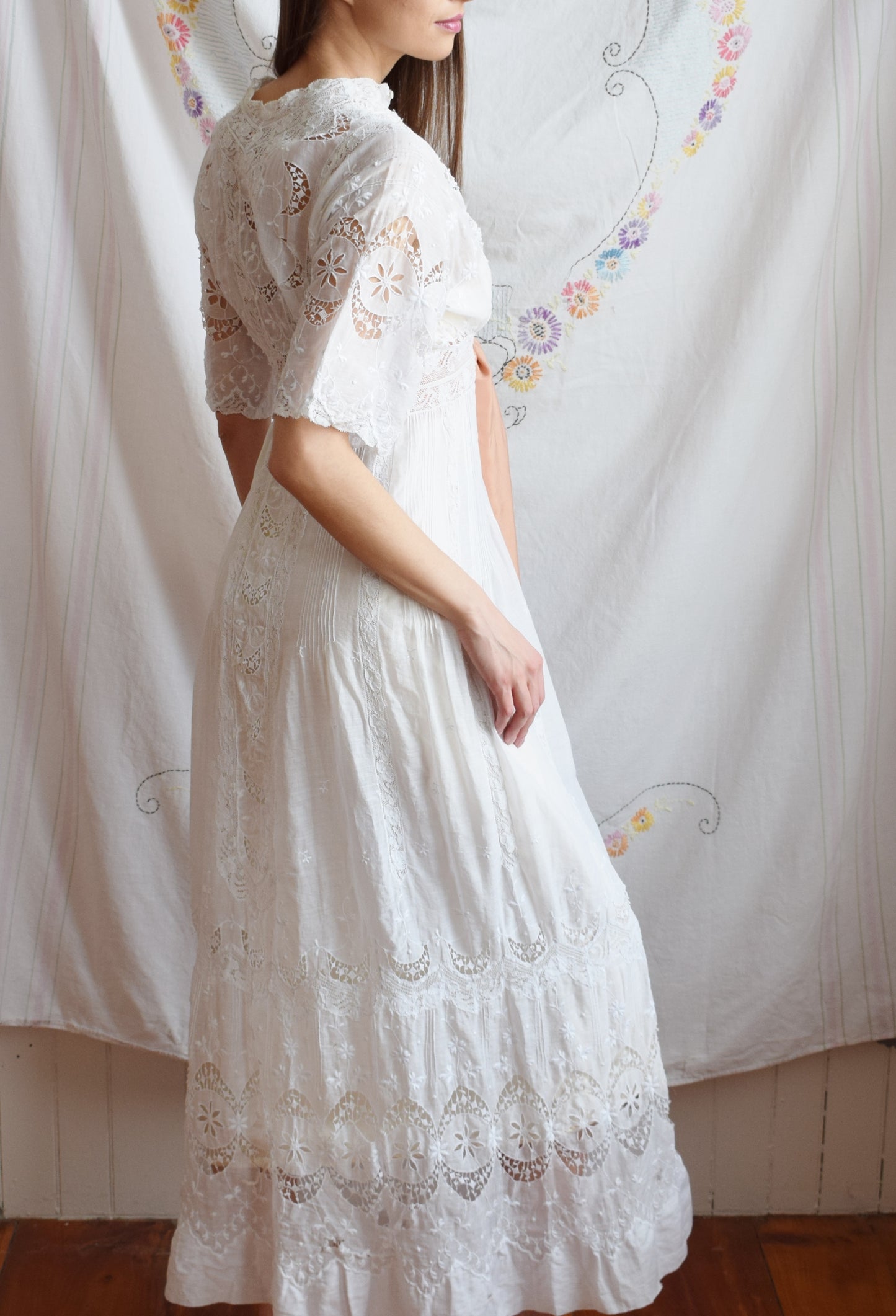 Edwardian Lawn Dress with Crescent Moon Lace and Sash | XS