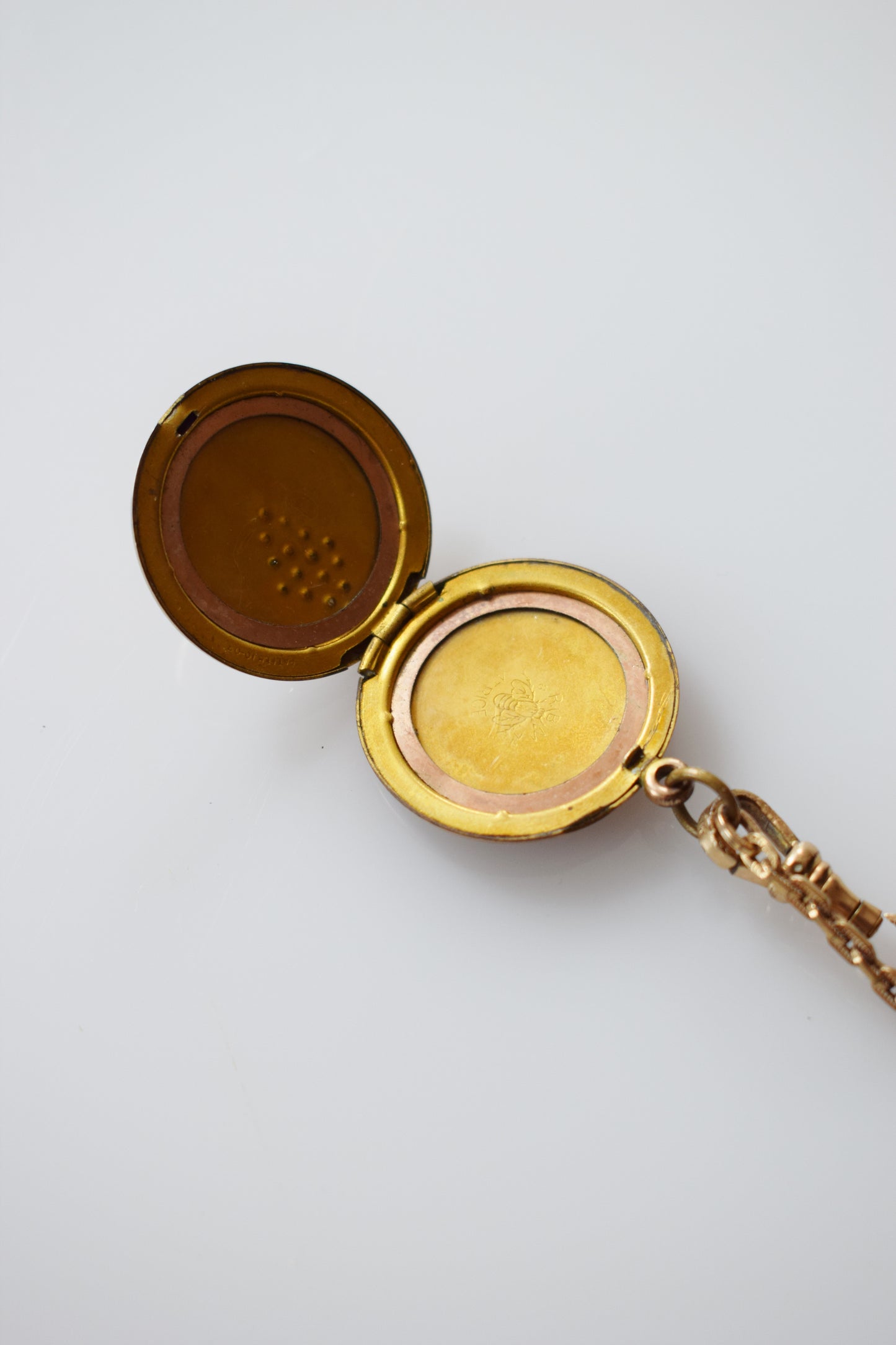 Antique Gold-Filled Grape Cluster Locket with Deco Fob Chain