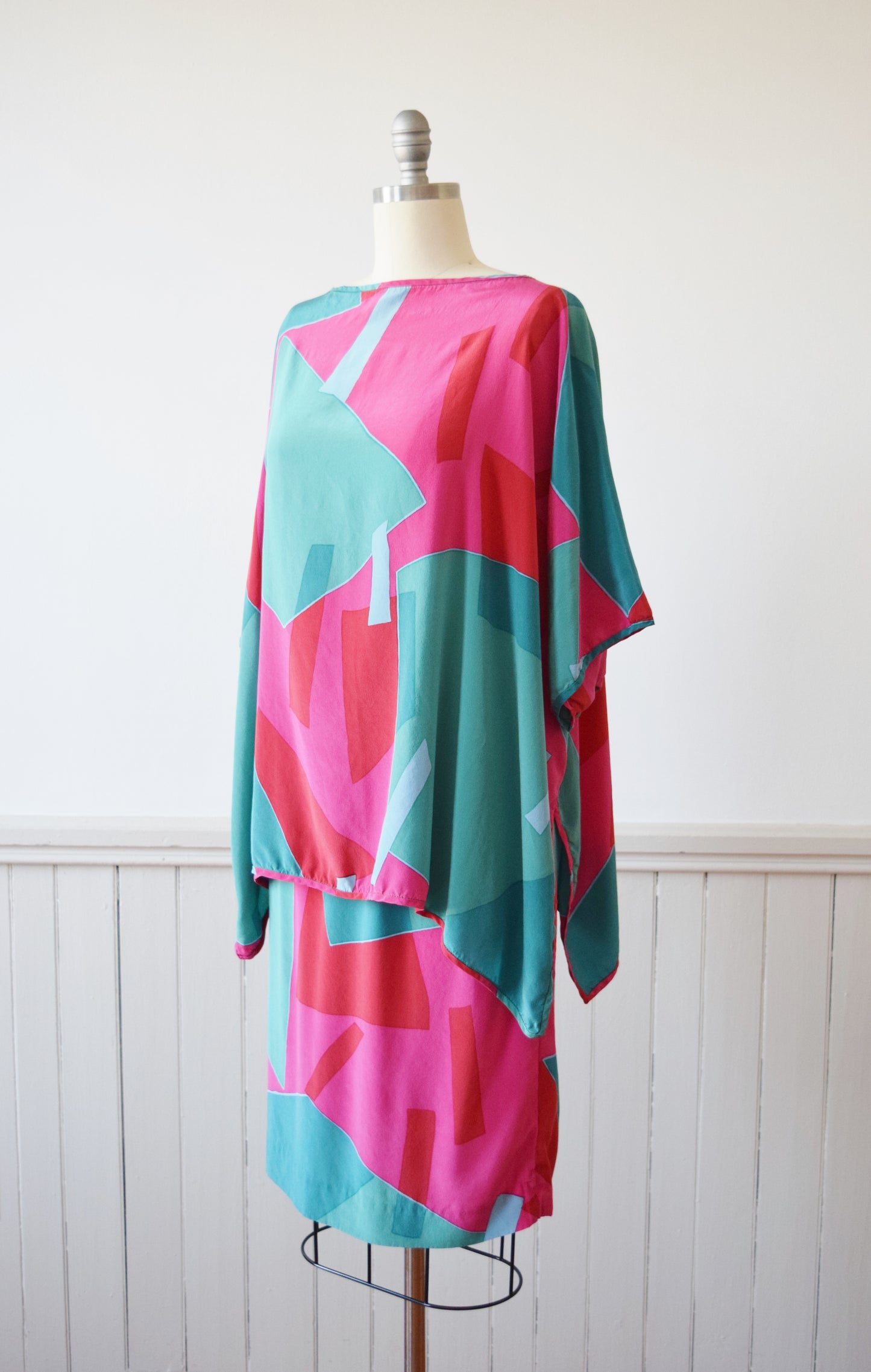 Silk Tunic and Skirt Set in Abstract Watermelon | S/M