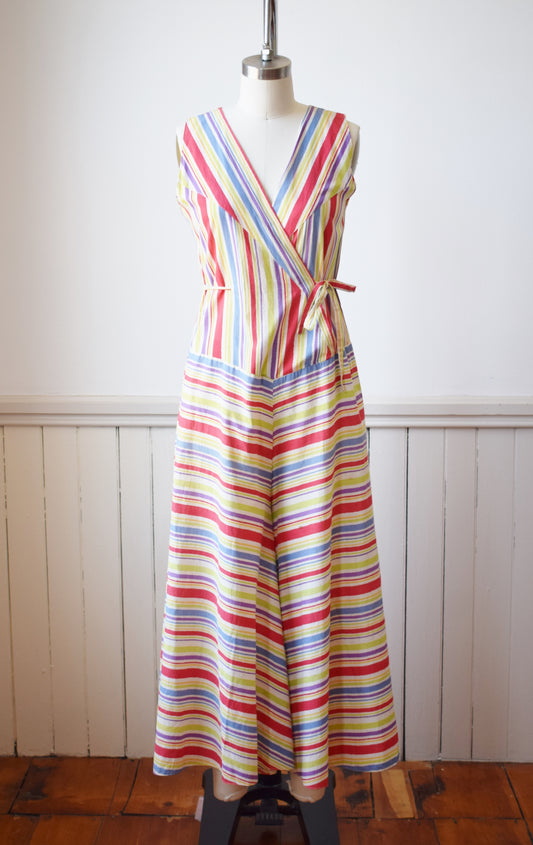 1930s Striped Cotton Jumpsuit | Beach Pajamas | S/M