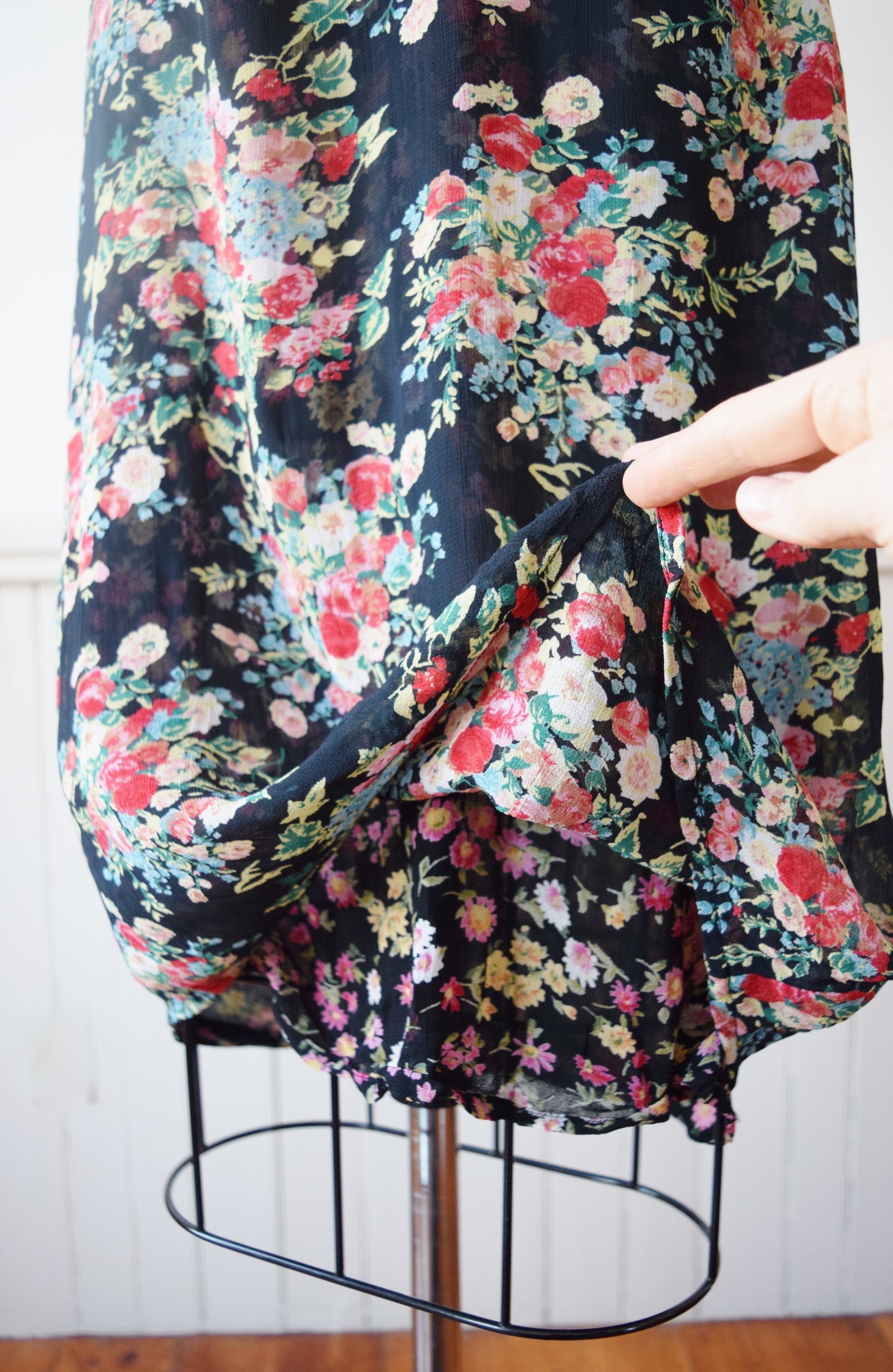 RESERVED Dark Floral Rayon Crepe Reversible Frock | S/M