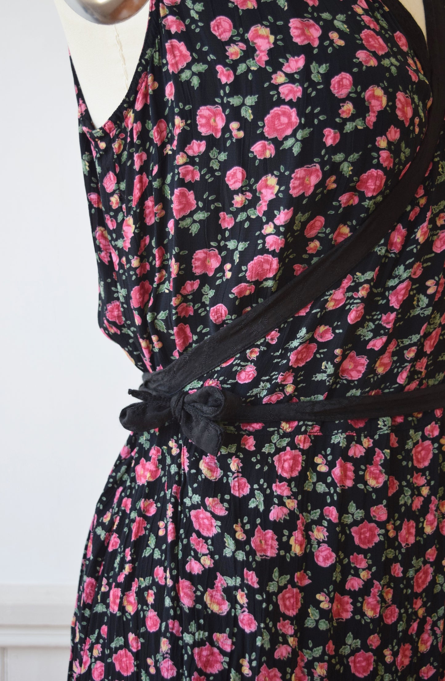 1990s Dark Floral Wrap Dress by April Cornell