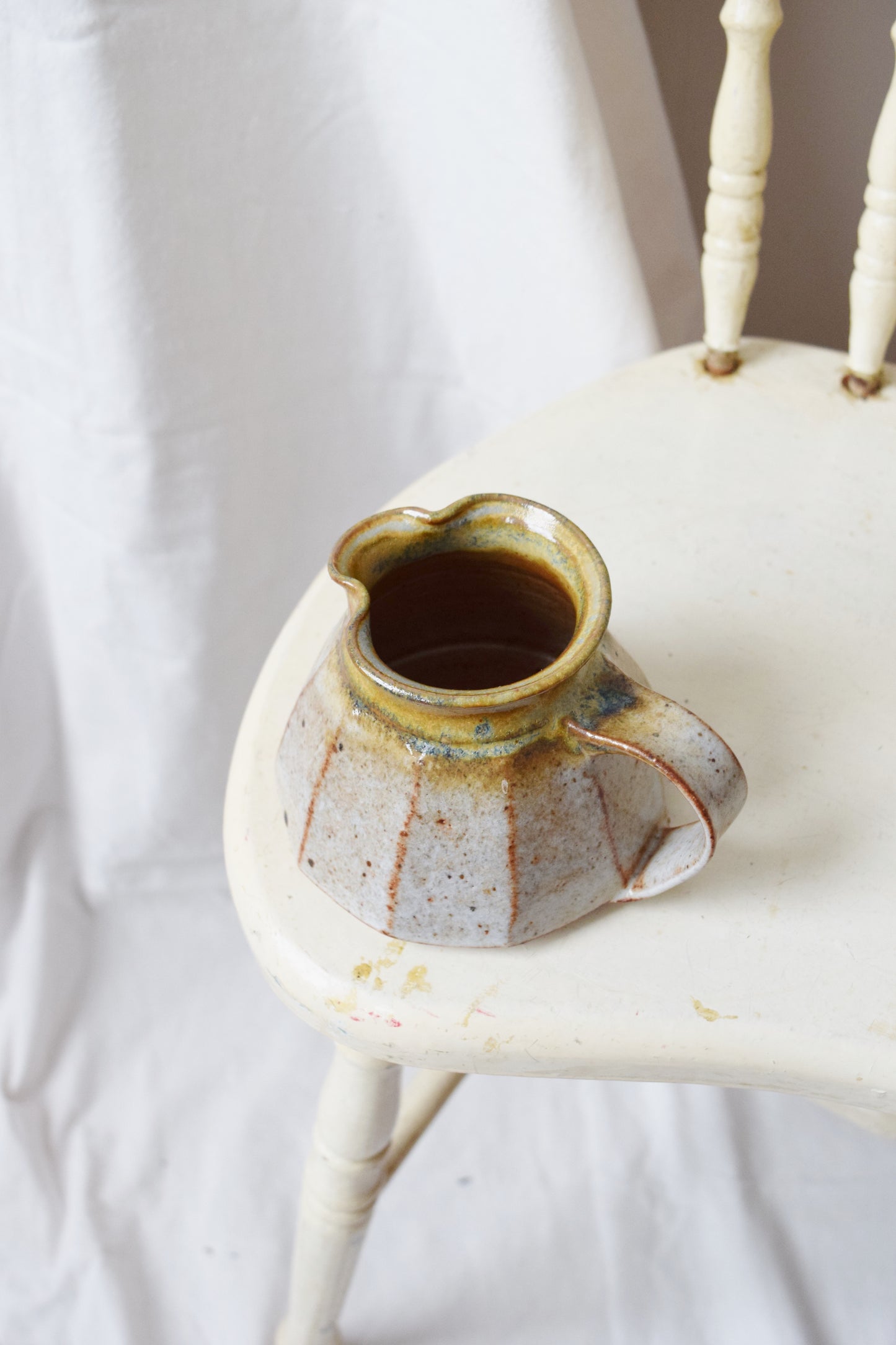 Vintage Glazed Stoneware Faceted Mini Pitcher