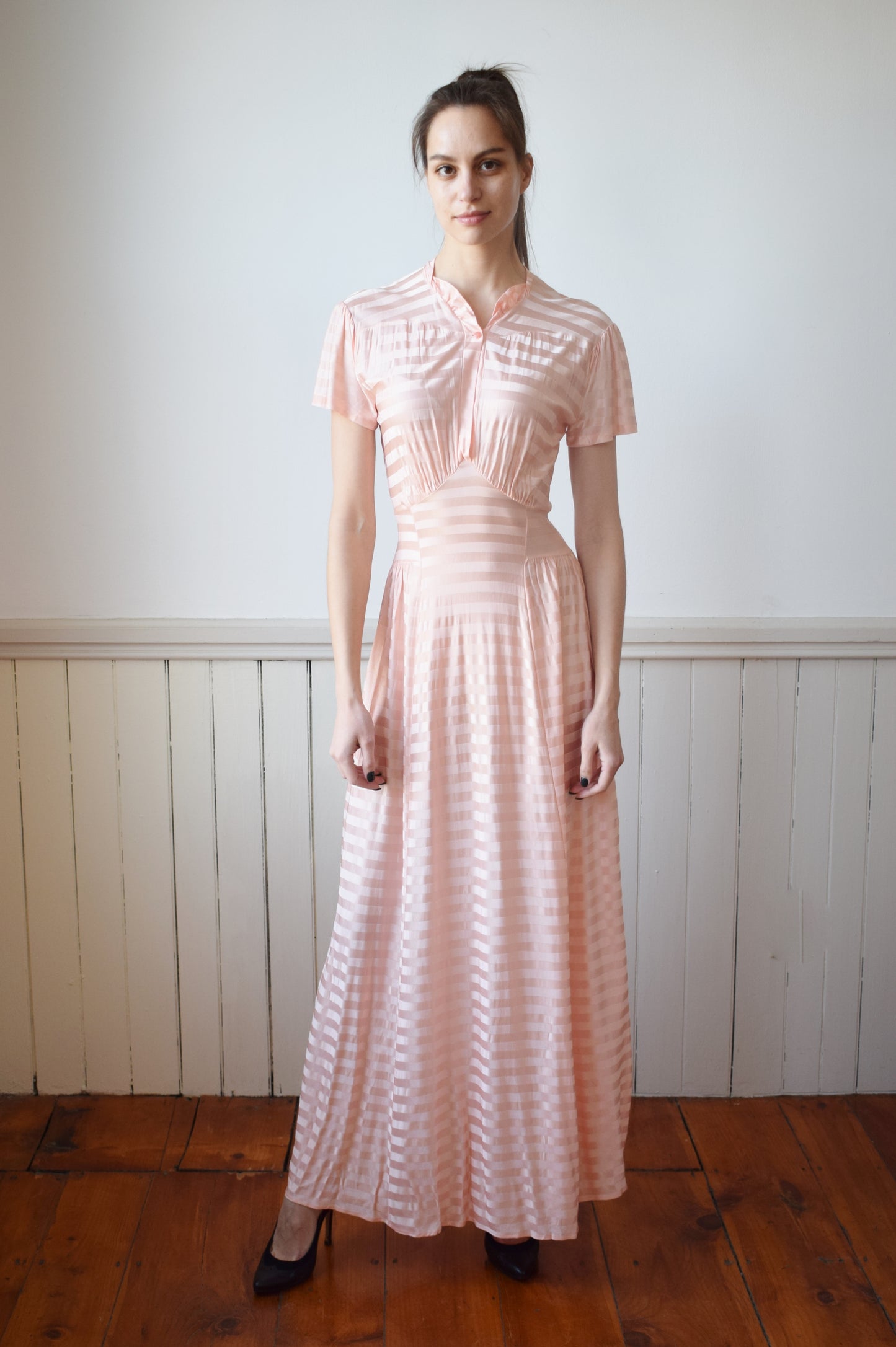 1940s Pink Striped Knit Dress | XS/S