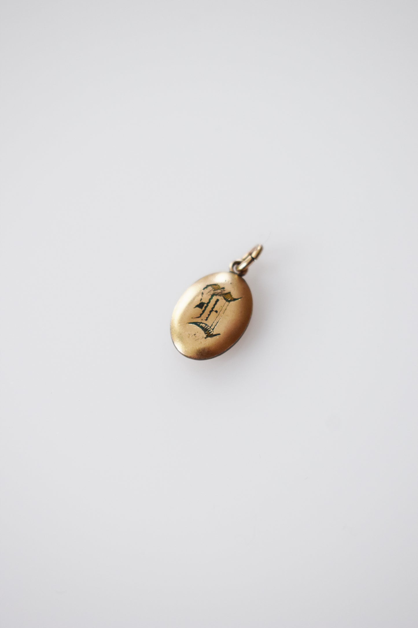 Petite Antique Crescent Charm | Pearl + Opal | Initial "E"