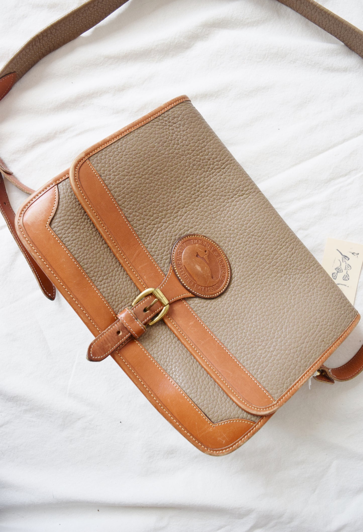 Vintage Dooney & Bourke All Weather Leather Crossbody Bag / Purse in Putty and British Tan