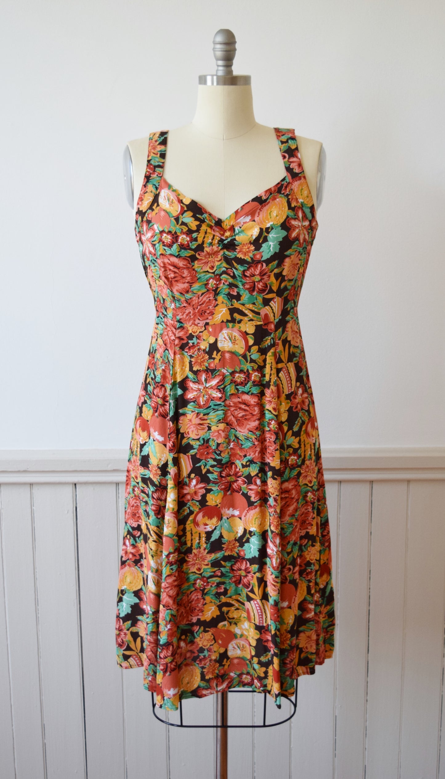 Vintage Repro Novelty Print Fruit and Flowers Sundress by Loco Lindo