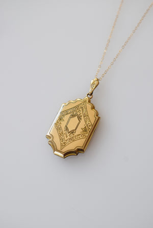 Antique Edwardian 10k Gold Fill Engraved Locket | Art Deco Motifs
