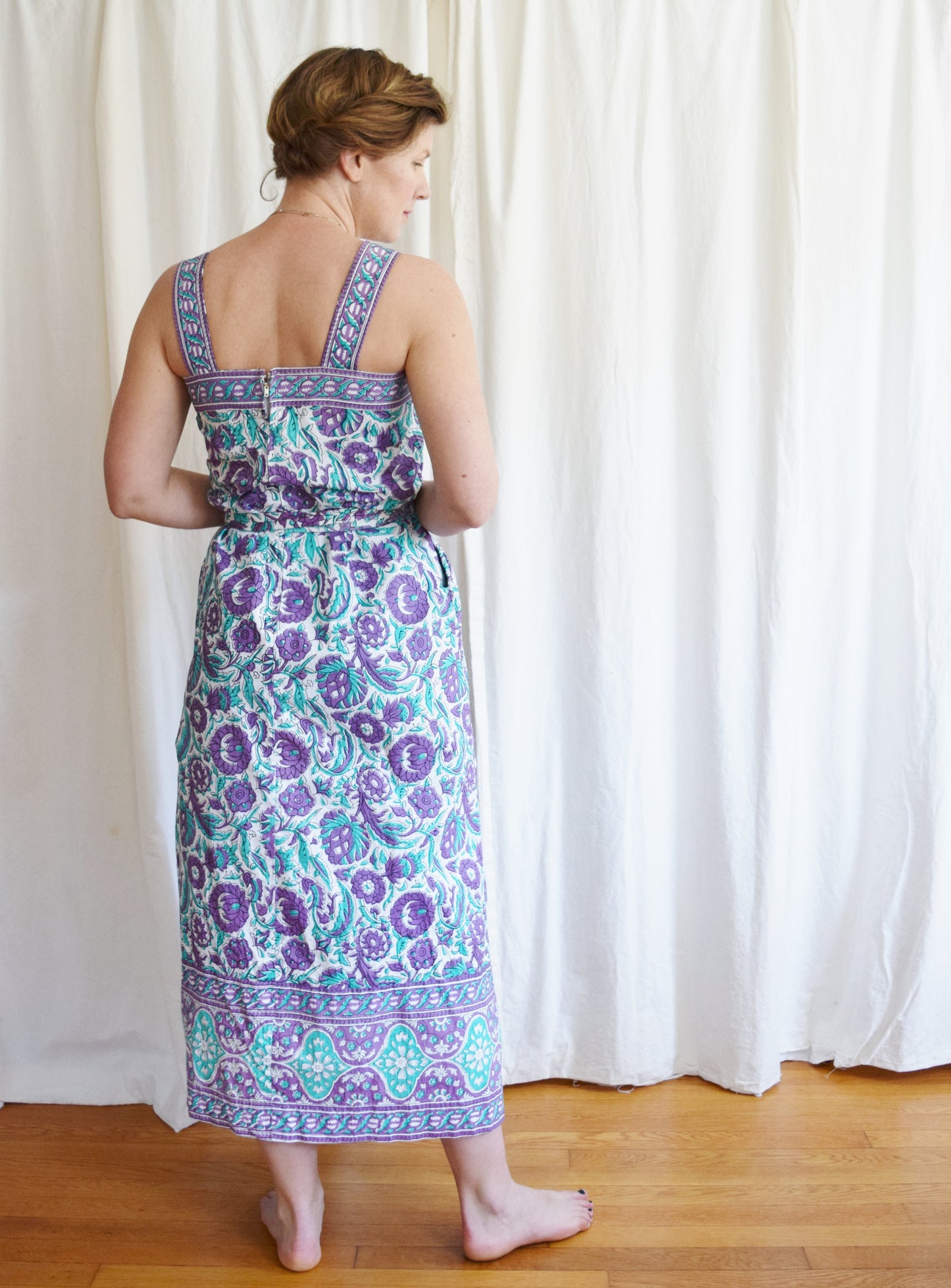 1970s Ramona Rull Indian Block Print Maxi Dress