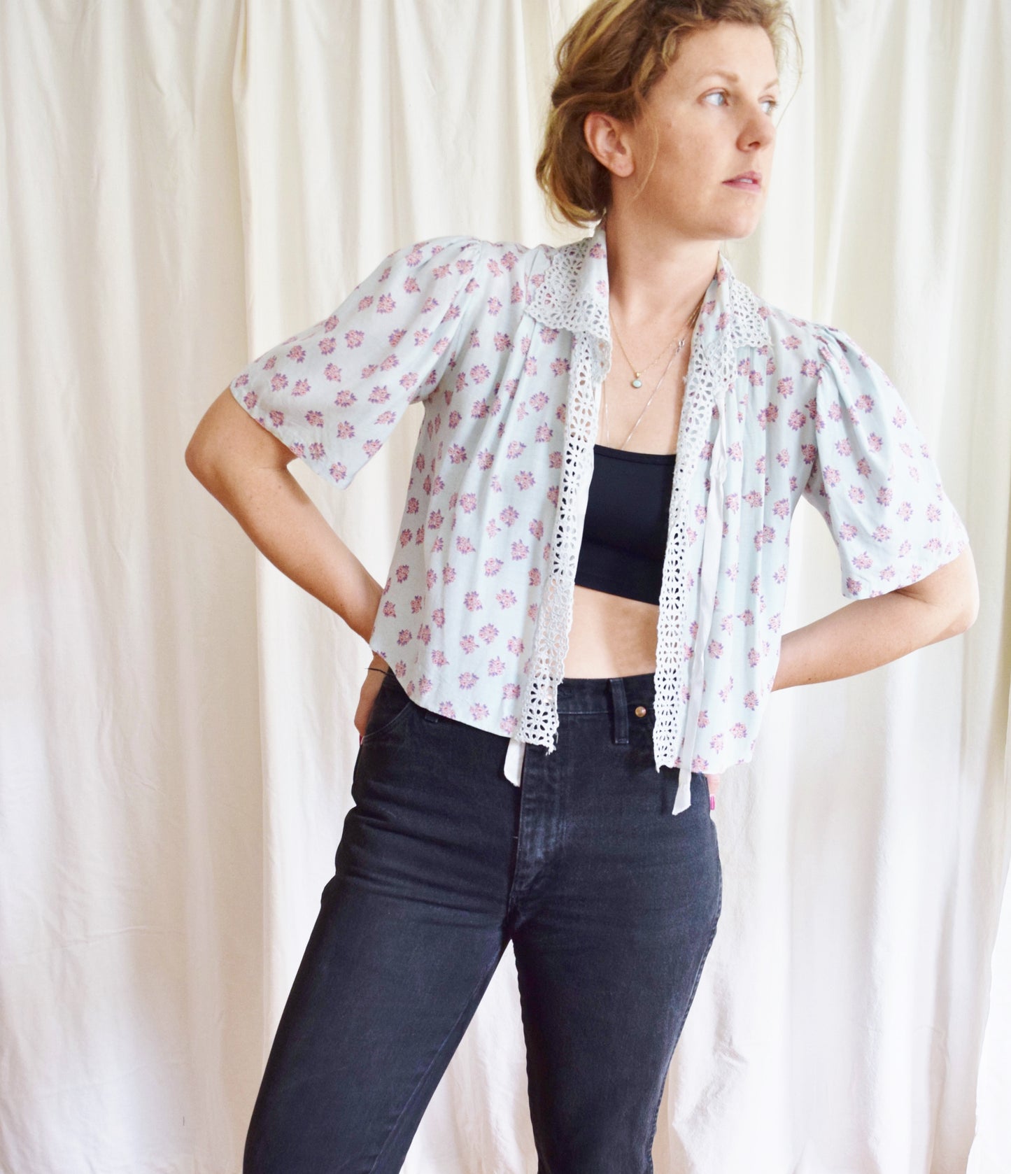 1930s/40s Cropped Floral Rayon Jacket | Bedjacket