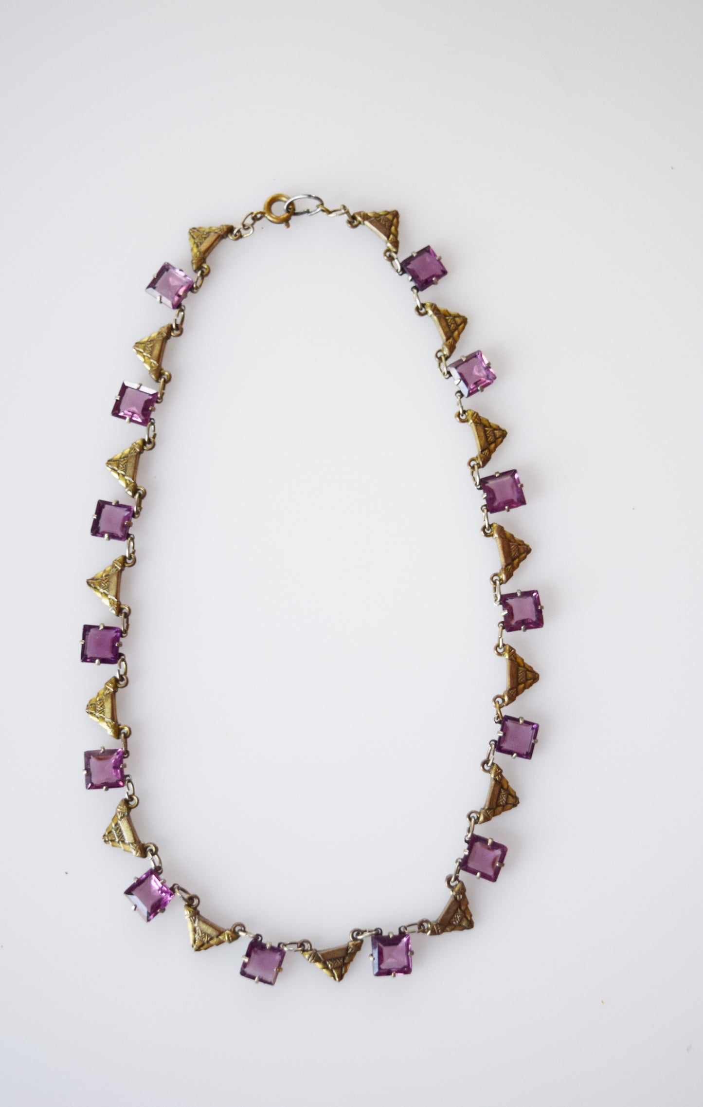 Vintage Art Deco Glass and Brass Necklace