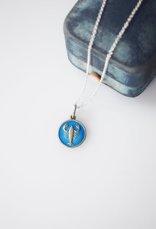 Vintage Sterling and Enamel Scorpio Charm Necklace