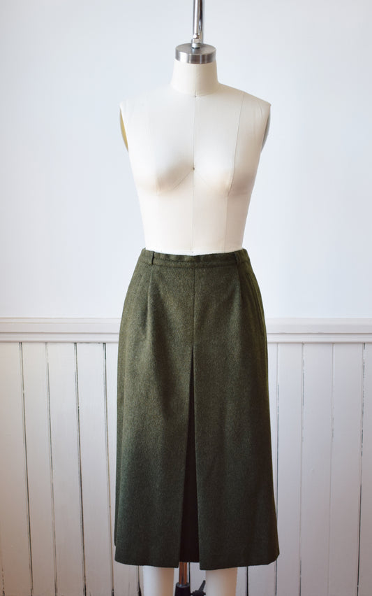 Vintage Burberry Moss Green Alpaca/Wool Blend Midi Skirt | S/M