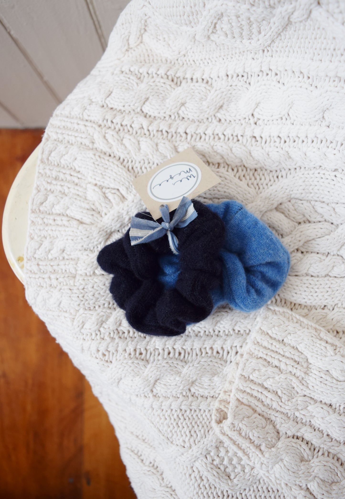 Small Cashmere Scrunchies Set of 2 | Chambray + Navy