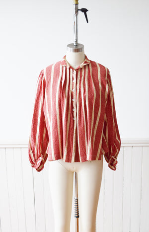 Antique Turn of the Century Red Calico Blouse | S/M
