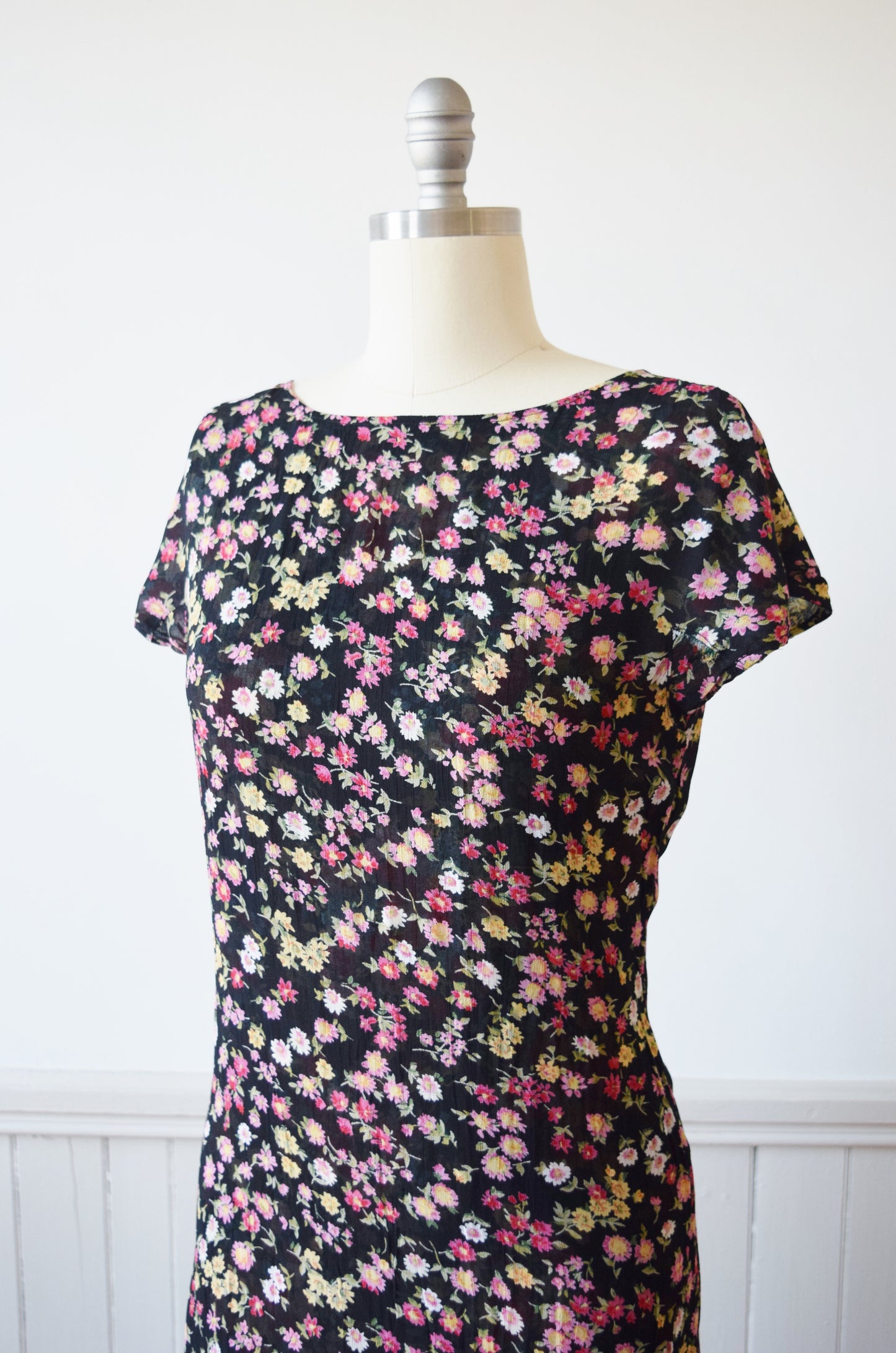 RESERVED Dark Floral Rayon Crepe Reversible Frock | S/M