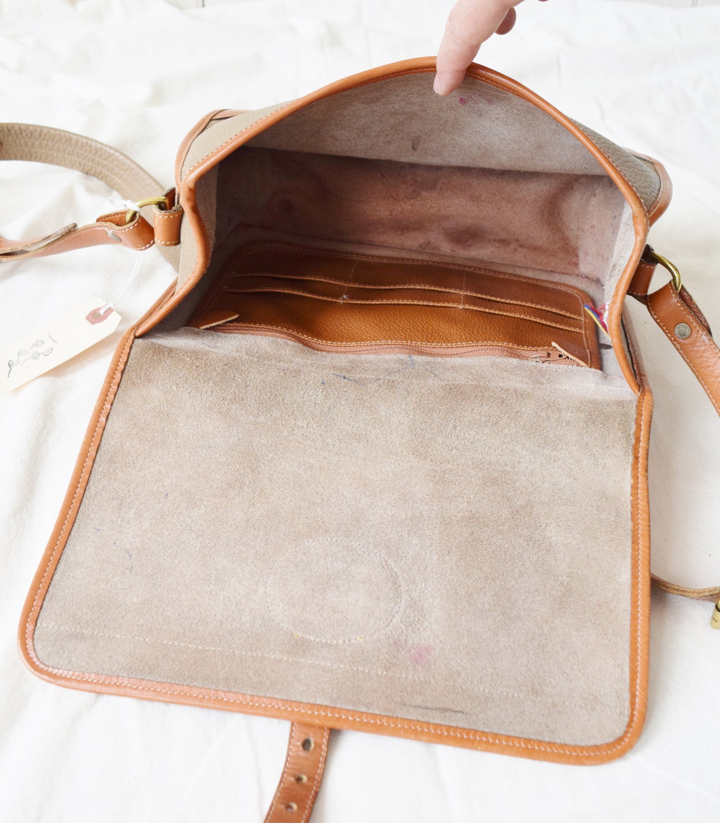 Vintage Dooney & Bourke All Weather Leather Crossbody Bag / Purse in Putty and British Tan