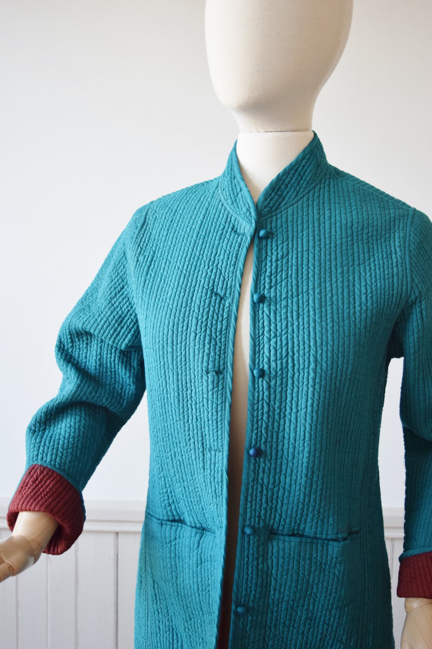 Long Line Quilted Teal Jacket | S/M