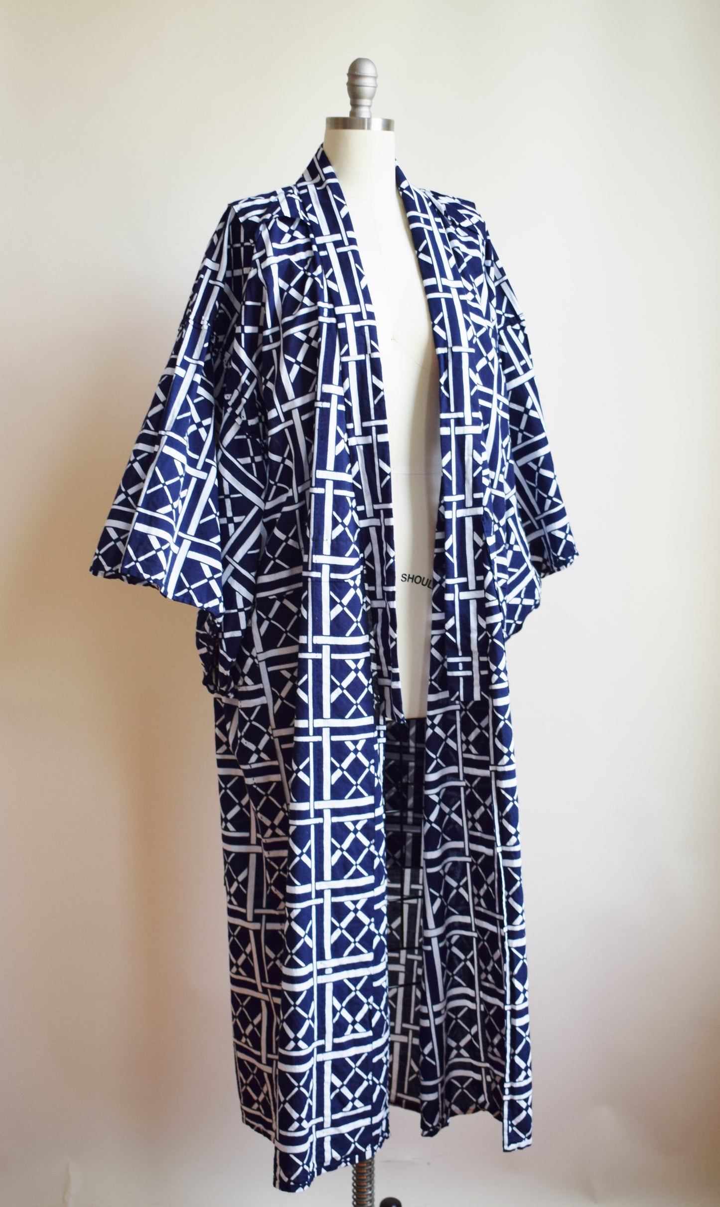 Vintage Hand-Sewn Cotton Yukata Robe | OS