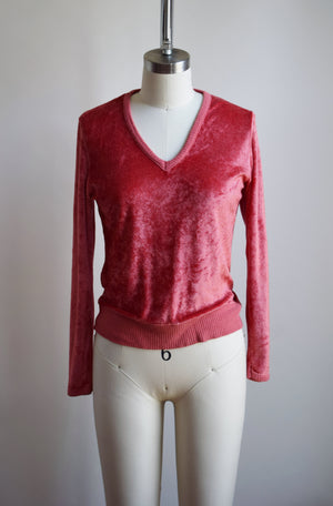1970s Watermelon Velour V-neck | S