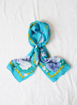 Oscar de la Renta Blue Rose Silk Scarf | Vintage 1990s Silk Scarf