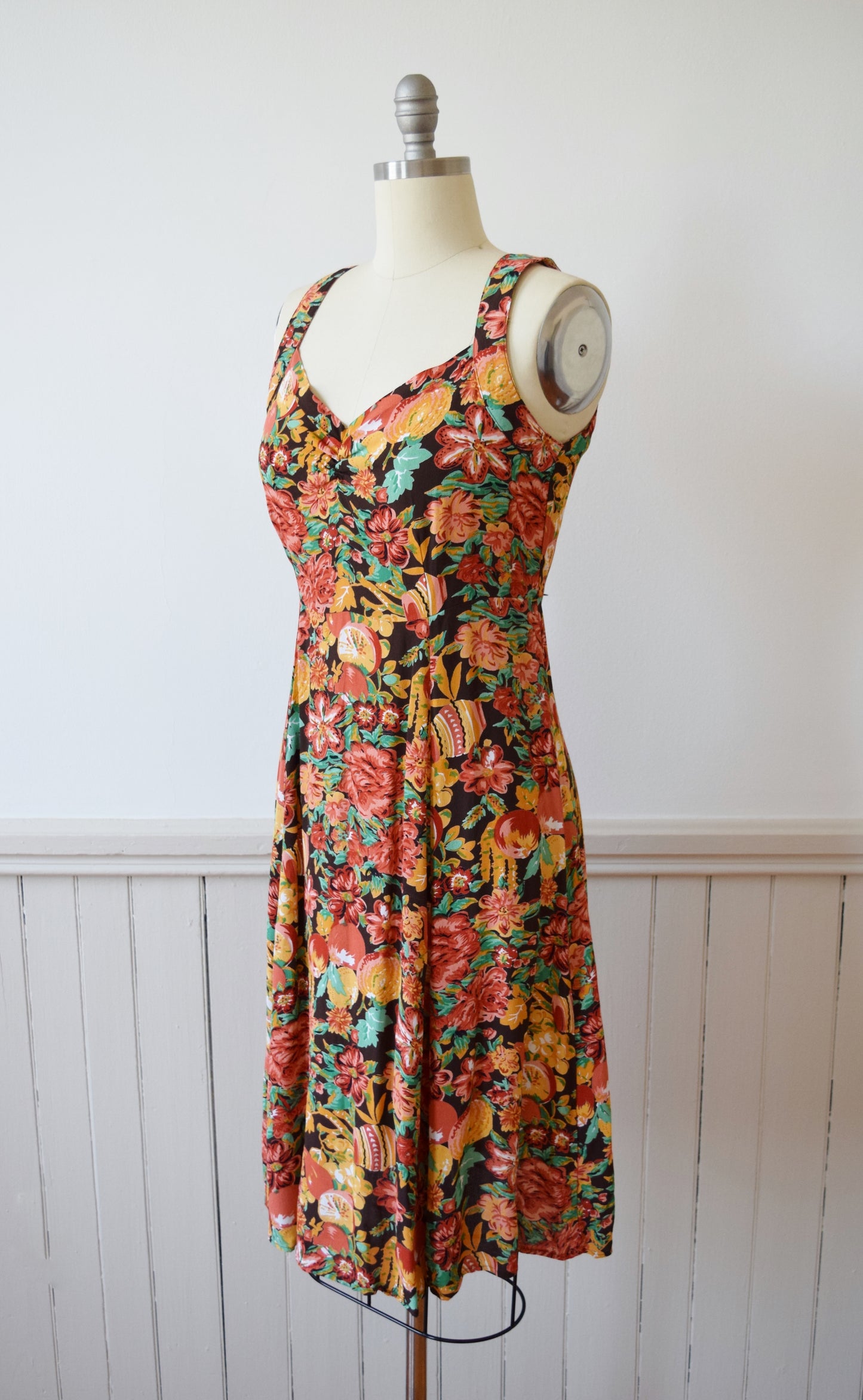 Vintage Repro Novelty Print Fruit and Flowers Sundress by Loco Lindo