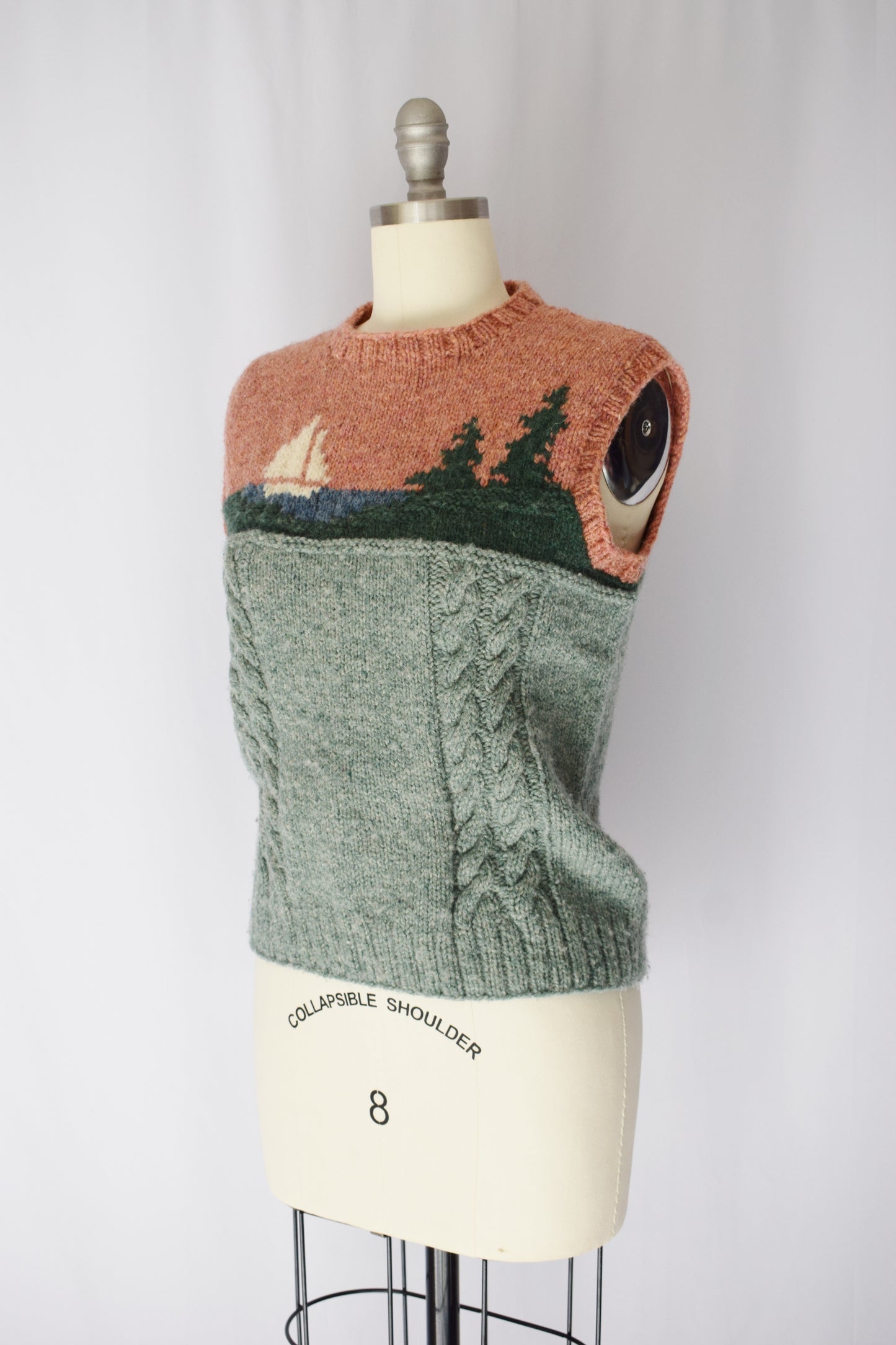 1980s Maine Scene Knit Wool Pullover | M