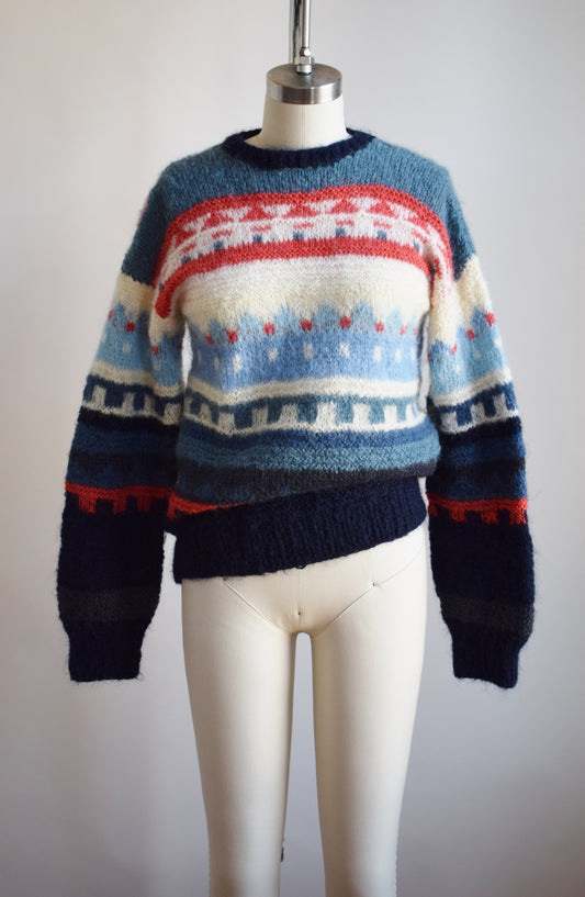 Vintage Hand Knit Mohair Sweater w Darns | S
