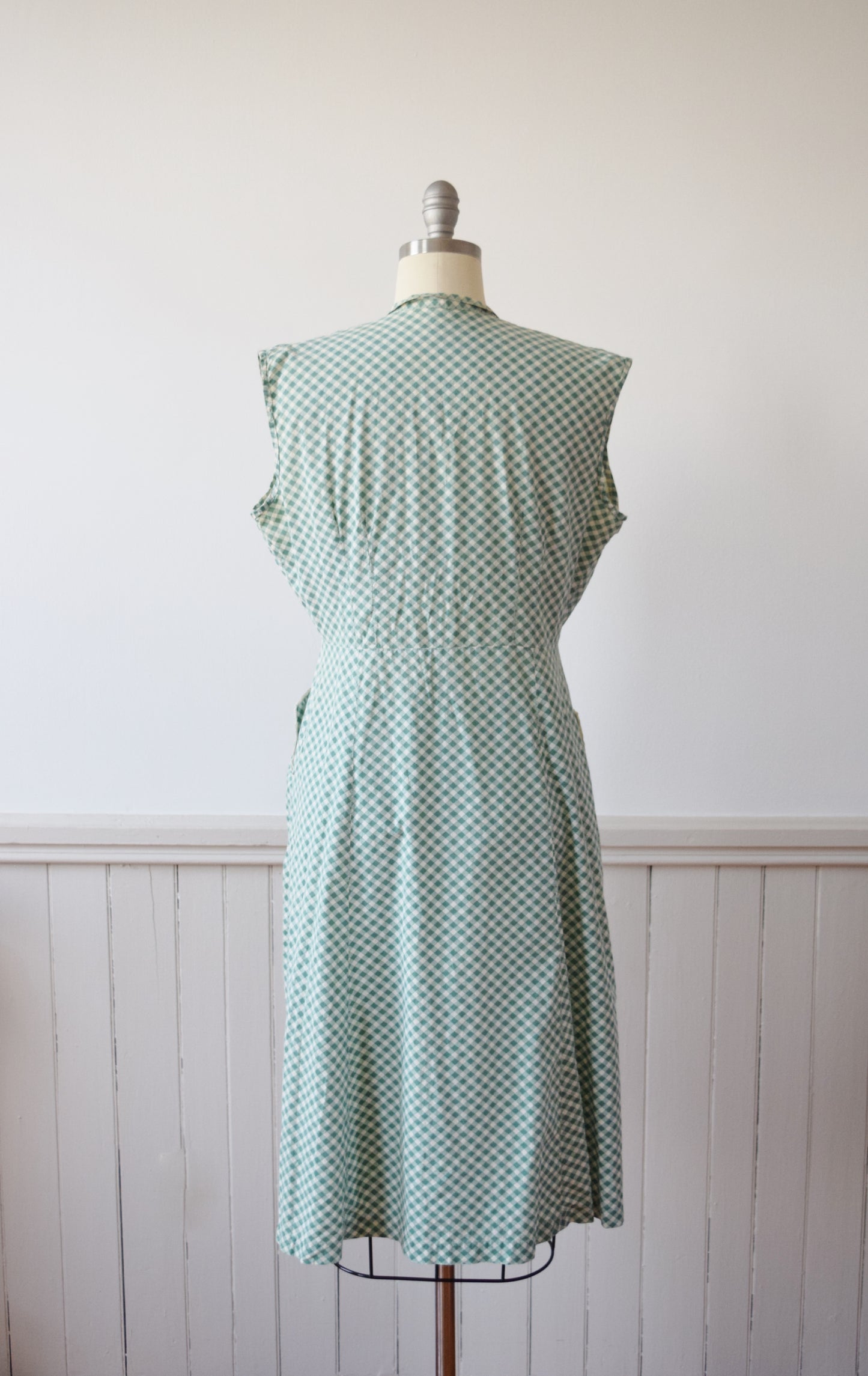 1930s/1940s Green + White Gingham Frock | Day Dress