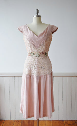 Blush Pink Lace Bodice Dress with Rhinestones | M