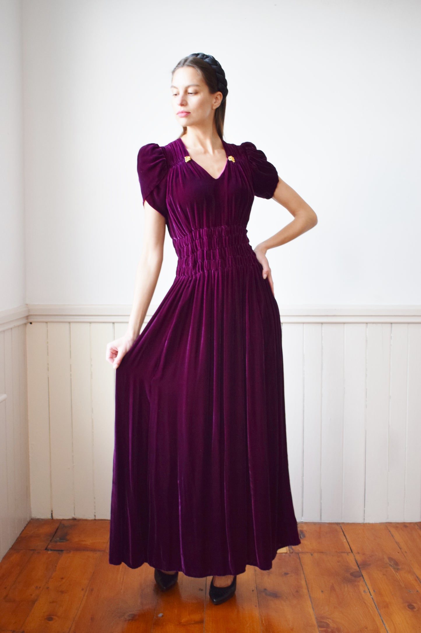1940s Cabarnet Red Velvet Gown | S