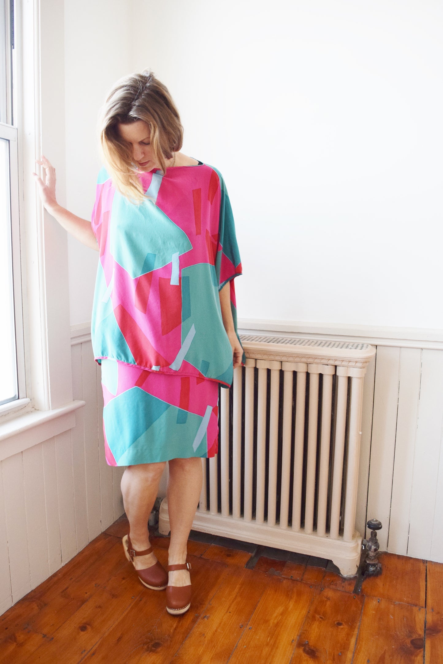 Silk Tunic and Skirt Set in Abstract Watermelon | S/M